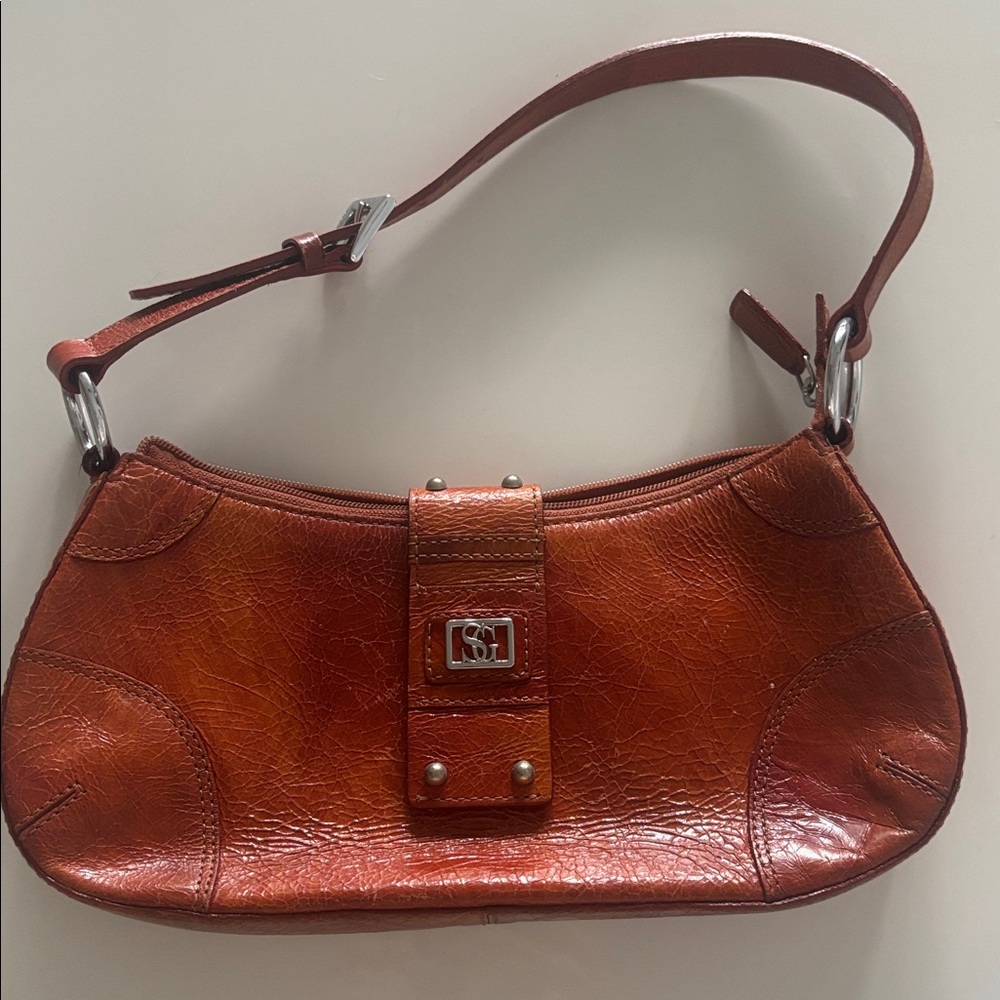 Brown Leather Baguette Shoulder Bag